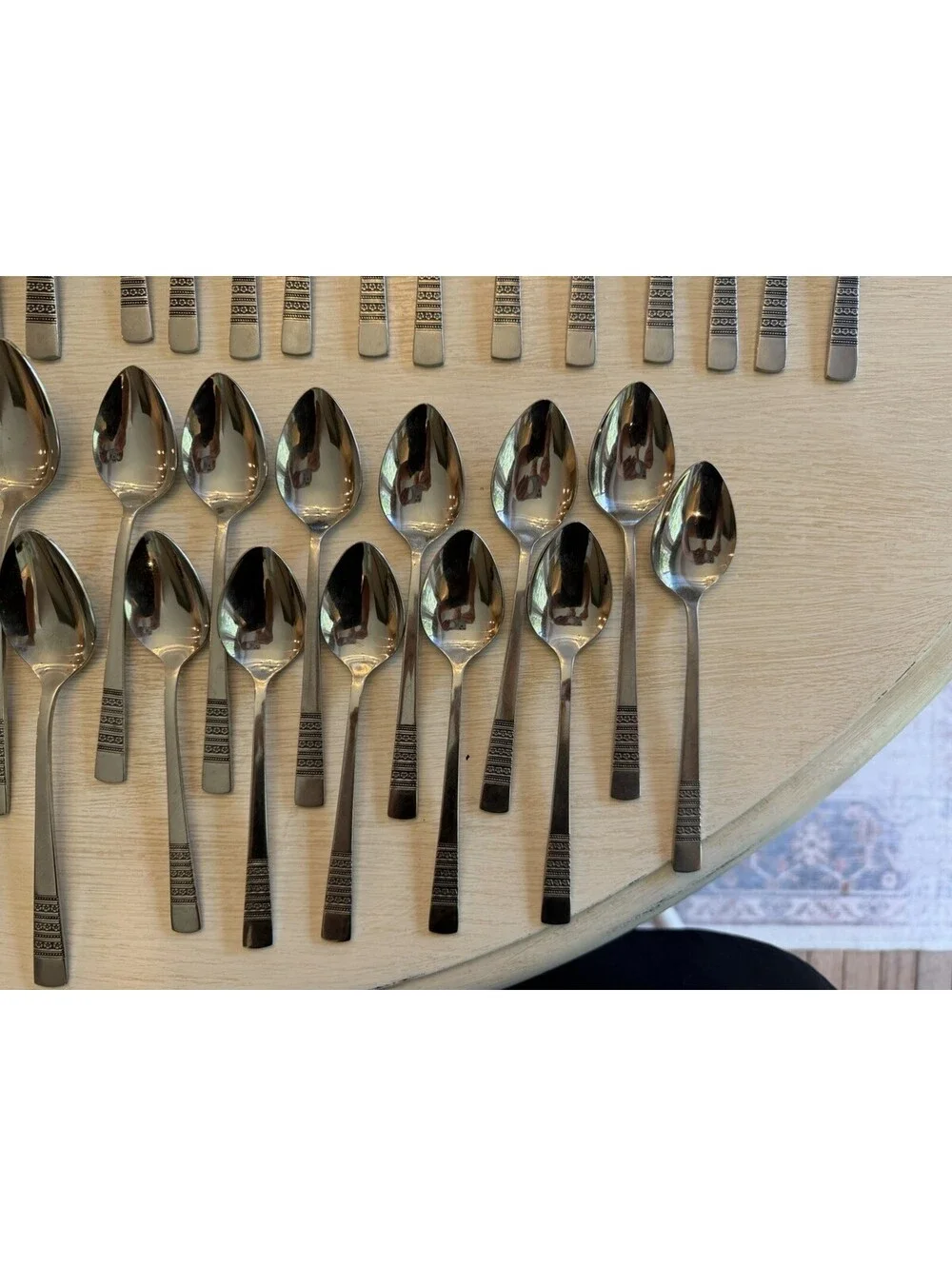 Vtg MCM Imperial International Stainless Steel Flatware Floral Band 60 Pcs Rare